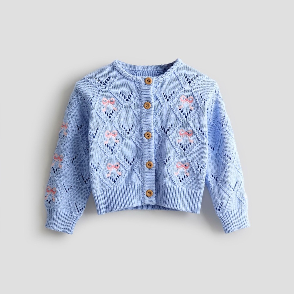 Jojo maman bebe Sky Blue Bows Cable Knit Embroidered Cardigan Multi Size